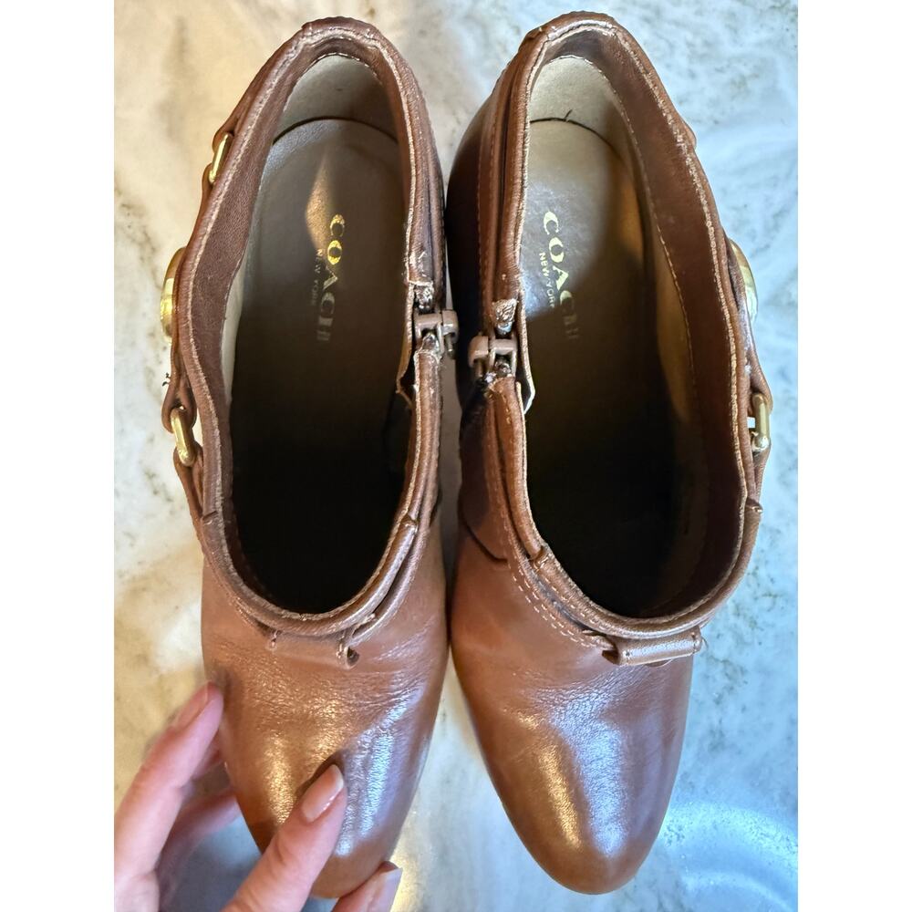 Coach Salene Leather Ankle Boots Ginger Brown Stiletto Heel Gold Logo 6.5 - Picture 6 of 12